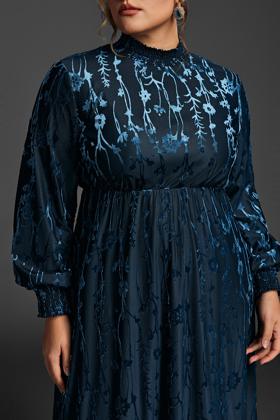 Curveins Plus Size Vintage Floral Velvet Maxi Dress