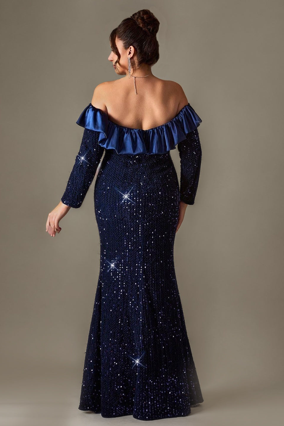 Curveins Plus Size Off-Shoulder Sparkling Sequin Fitted Mermaid Maxi Dress