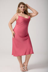 Curveins Plus Size Satin Cowl Neck Spaghetti Strap Loose Fit Sleep Dress
