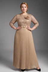 Curveins Plus Size Chic Round Neck Ruched Detail Long Sleeve Maxi Dress