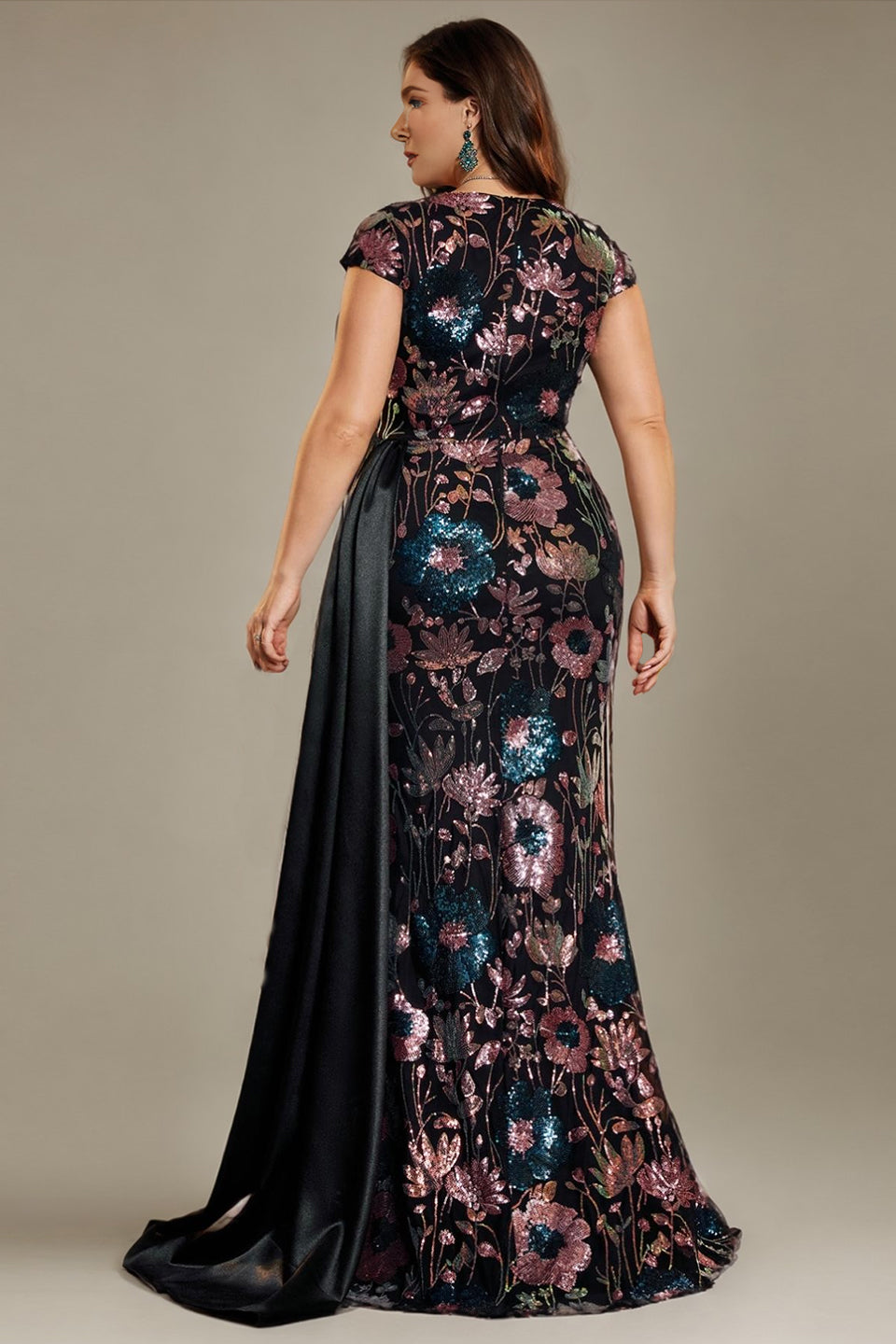 Curveins Plus Size Sparkling Sequin V-Neck Curve-Hugging Maxi Dress