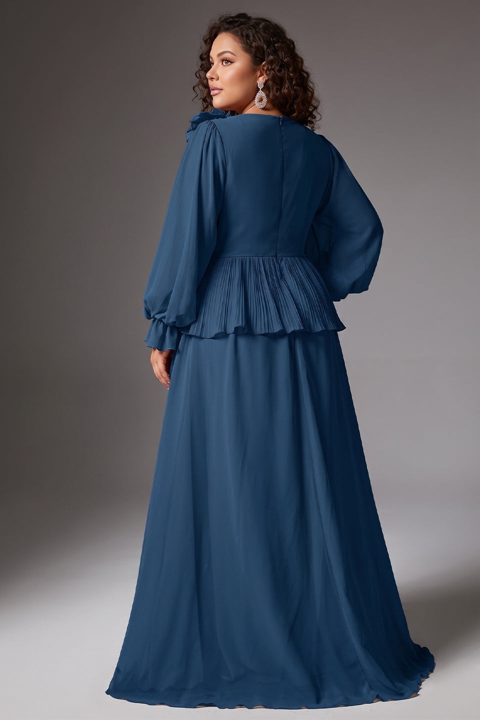 Curveins Plus Size Crew Neck Puff Sleeve Faux Two Piece Panelled Maxi Dress