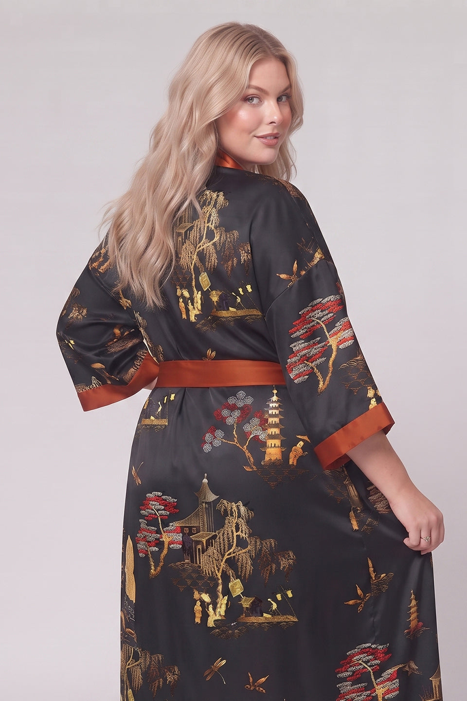 Curveins Plus Size Satin Ice Silk Cooling Lightweight Loose Fit Robe Nightwear