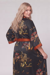Curveins Plus Size Satin Ice Silk Cooling Lightweight Loose Fit Robe Nightwear