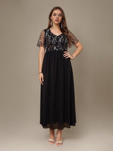Curveins Plus Size V Neck Striped Maxi Dress With Fringe Batwing Sleeves
