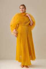 Curveins Plus Size All-Over Pleated Long Maxi Dress Flowy Feminine Chic Evening Style