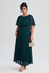 Curveins Plus Size Round Neck Short Cape Sleeve Elegant A-Line Maxi Dress