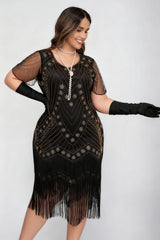Curveins 1920s Black Stella Plus Size Sequin Fringe Flapper Gatsby Dress