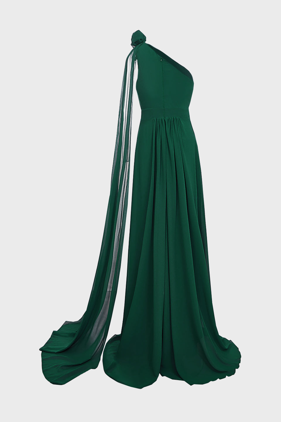 Curveins Plus Size One Shoulder Ruffle Strap Ruched Waist Flowy Elegant Maxi Dress