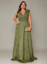 Curveins Plus Size V-Neck Sleeveless Floral Print Waist-Fitted Maxi Dress