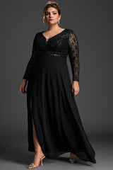 Curveins Plus Size V-Neck Lace Embroidered Maxi Dress