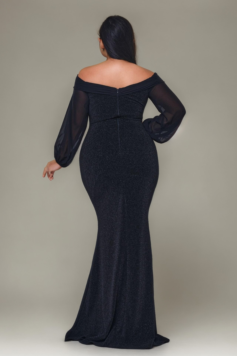 Curveins Plus Size Off Shoulder V Neck Bodycon Mermaid Maxi Dress