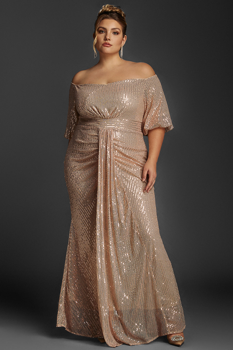 Curveins Plus Size Off-Shoulder Sequin Maxi Dress