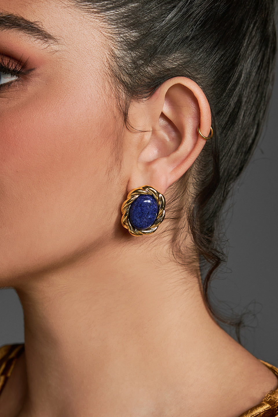 Curveins Modern French Lapis Gem Teardrop Earrings