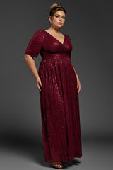 Curveins Plus Size Surplice Sequin Maxi Dress