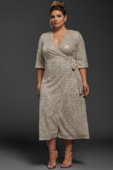 Curveins Plus Size Sequin Wrap Midi Dress