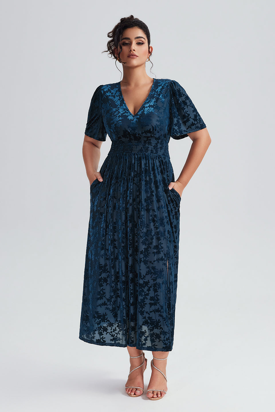 Curveins Plus Size Velvet Plain Maxi Dress