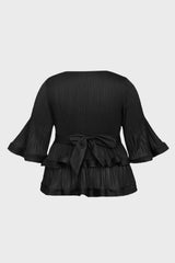 Curveins Plus Size Crew Neck Long Sleeve Ruffle Tiered Skirt Set