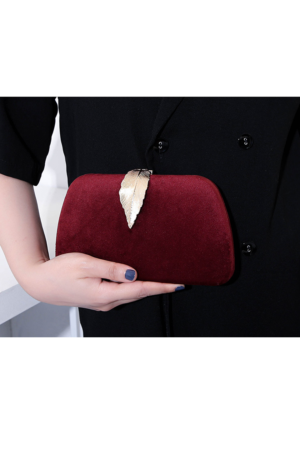 Curveins Elegant Velvet Metal Leaf Clutch Chic Compact Design Bag
