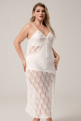 Curveins Plus Size Irregular Hem Lace Panel Spaghetti Strap Dress, Stylish Comfortable Outfit