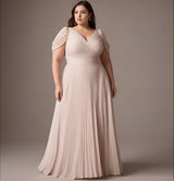 Curveins Plus Size Elegant V-Neck Ruffle Maxi Dress