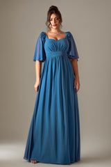 Curveins Plus Size Shoulder-Detail Batwing Sleeve Waist-Defined Elegant Maxi Dress