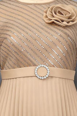 Curveins Plus Size Chic Round Neck Ruched Detail Long Sleeve Maxi Dress