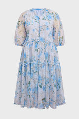 Curveins Plus Size Round Neck Floral Wrap Waist Tiered Maxi Dress