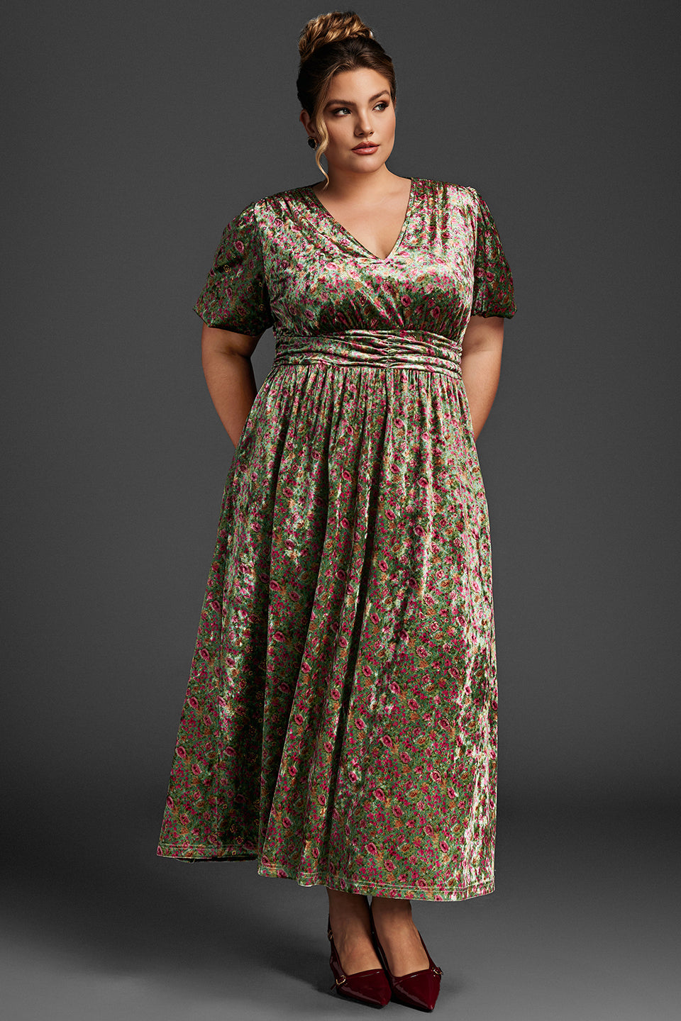 Curveins Plus Size Velvet Plain Maxi Dress