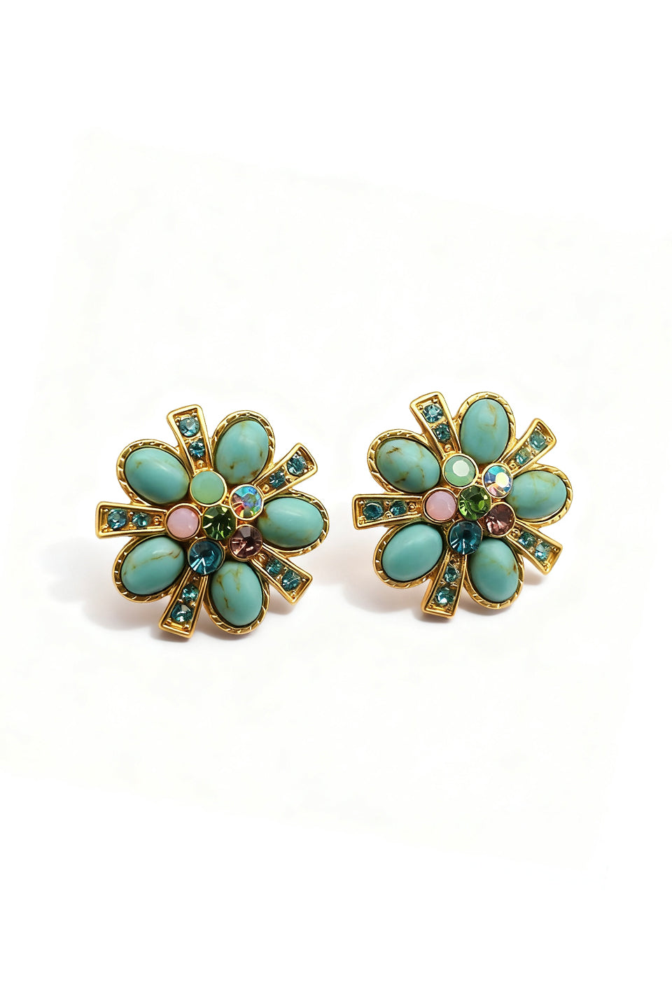 Curveins Elegant Vintage Turquoise Flower Stud Earrings