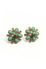 Curveins Elegant Vintage Turquoise Flower Stud Earrings
