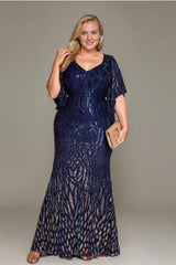 Curveins Plus Size V-Neck Batwing Sleeve Gradient Sequin Bodycon Maxi Dress