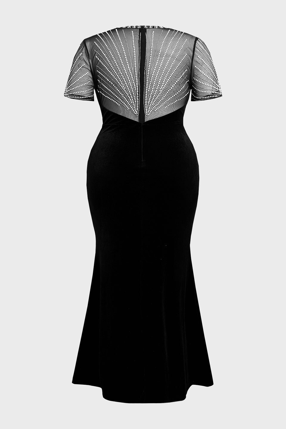 Curveins Plus Size Round Neck Sequin Mermaid Velvet Maxi Dress