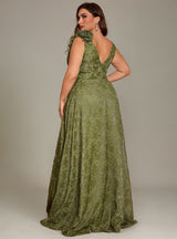 Curveins Plus Size V-Neck Sleeveless Floral Print Waist-Fitted Maxi Dress