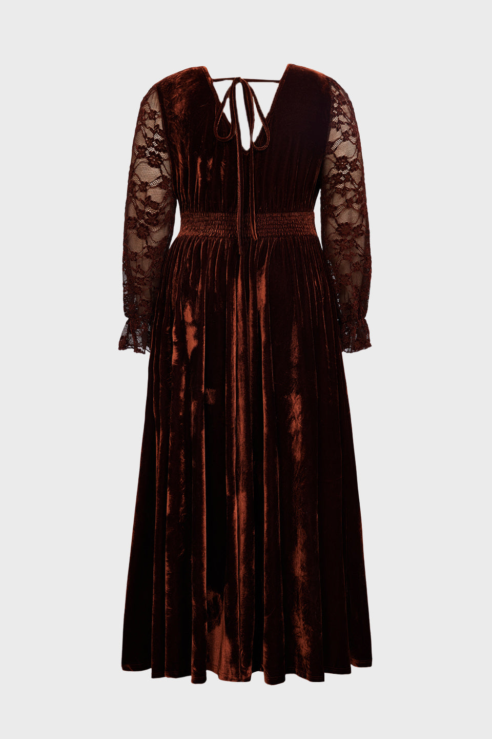 Curveins Plus Size Elegant V Neck Long Sleeve Ruched Waist Flowy Maxi Dress