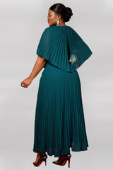 Curveins Plus Size Round Neck Short Cape Sleeve Elegant A-Line Maxi Dress