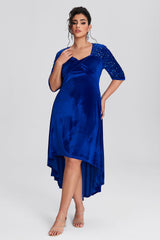 Curveins Plus Size Asymmetric Hem Velvet Maxi Dress With Sequin