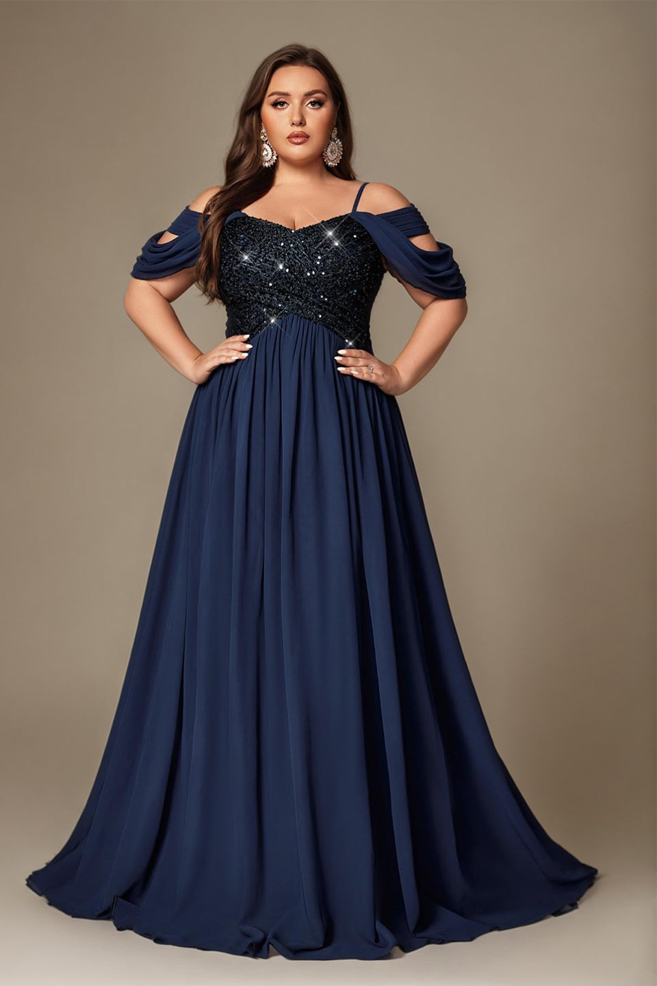 Curveins Plus Size Off-Shoulder Short Sleeve A-Line Maxi Dress