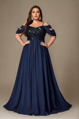 Curveins Plus Size Off-Shoulder Short Sleeve A-Line Maxi Dress