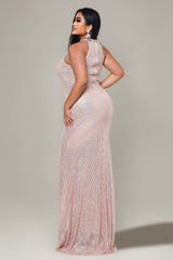 Curveins Plus Size Halter Neck Sleeveless Sequin Bodycon Maxi Dress