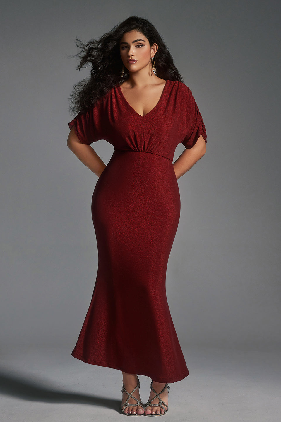 Curveins Plus Size Super Stretchy Ruched Velvet Bodycon Dress