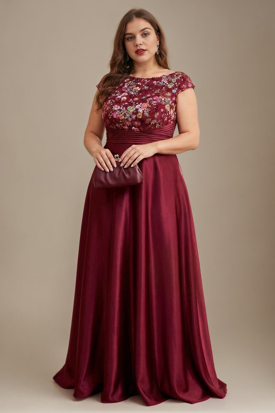 Curveins Plus Size Round Neck Sleeveless Floral Embroidered Maxi Dress