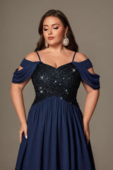 Curveins Plus Size Off-Shoulder Short Sleeve A-Line Maxi Dress
