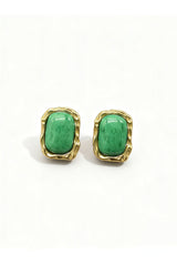 Curveins Elegant Chic Square Green Stone Earrings