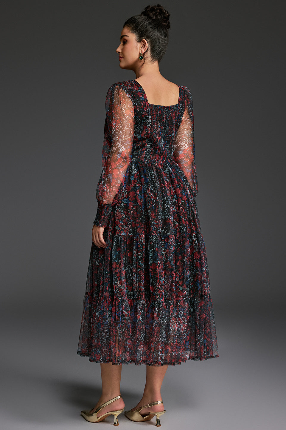 Curveins Plus Size V-Neck Floral Asymmetrical Hem Maxi Dress