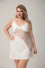 Curveins Plus Size Mid-Panel Lace Spaghetti Strap Sleep Top, Sexy Comfortable Nightwear