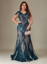 Curveins Plus Size Sequin V-Neck Bodycon Maxi Dress