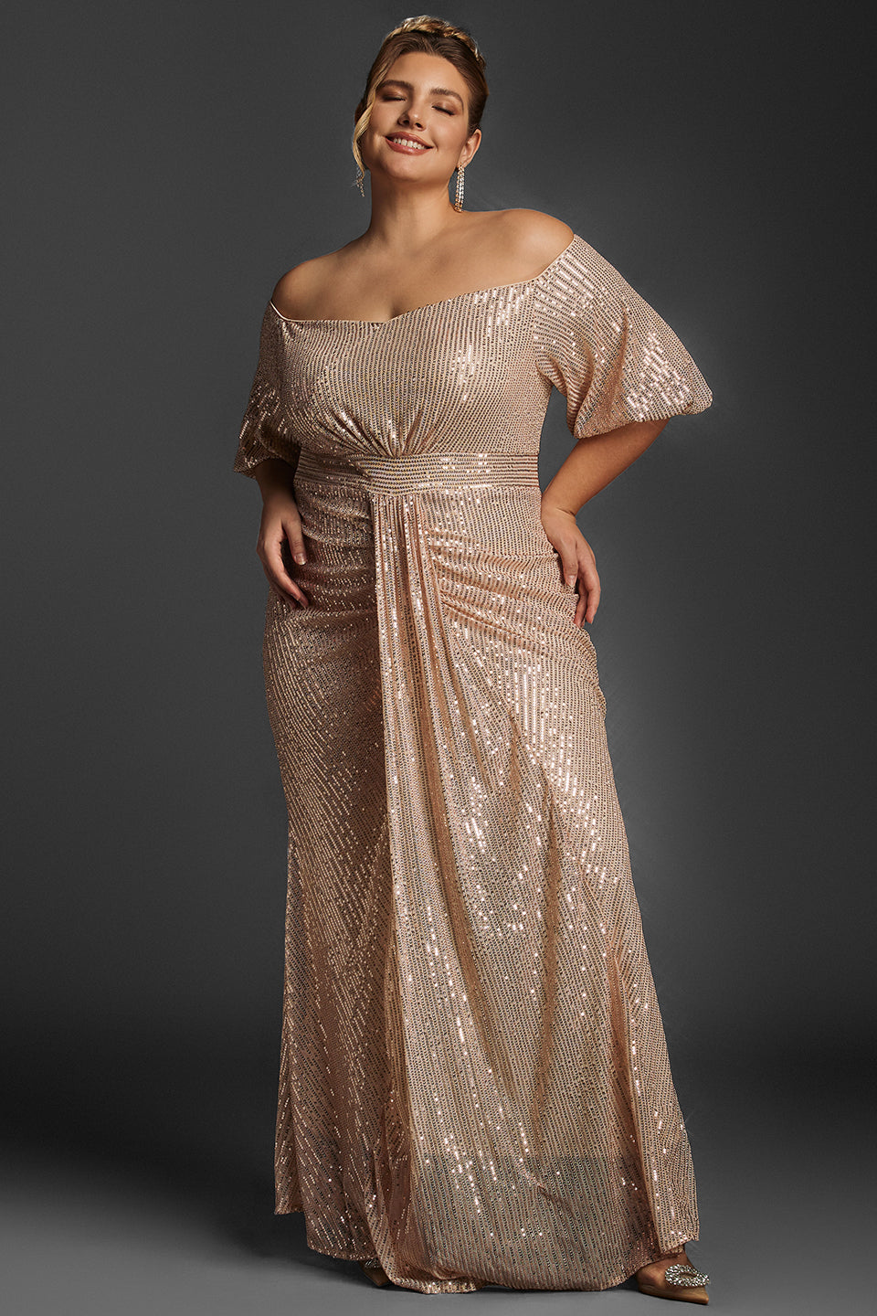 Curveins Plus Size Off-Shoulder Sequin Maxi Dress