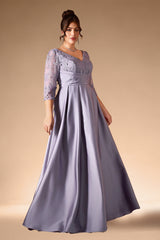 Curveins Plus Size Elegant V-Neck Embroidery Half-Sleeve Slimming Maxi Dress