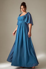 Curveins Plus Size Shoulder-Detail Batwing Sleeve Waist-Defined Elegant Maxi Dress